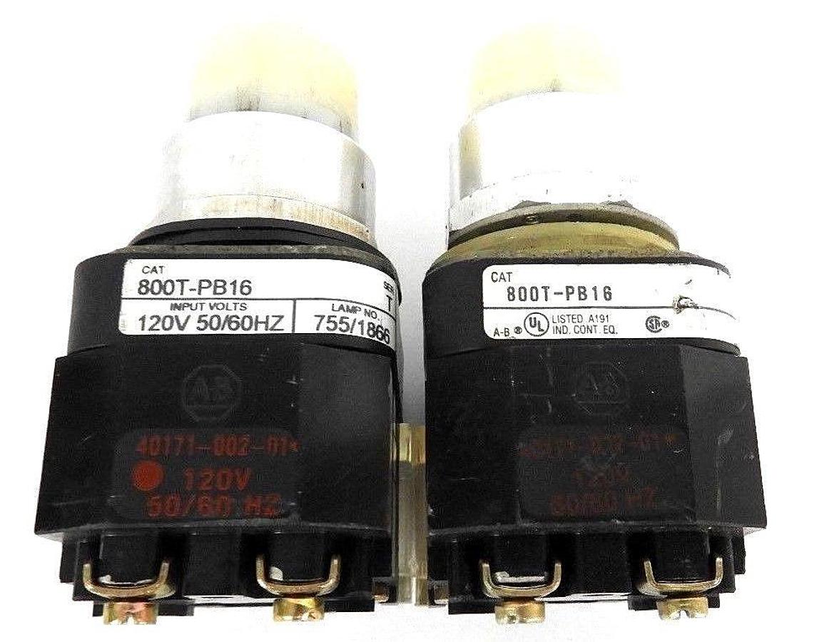 Used LOT OF 2 ALLEN BRADLEY 800T-PB16 PUSHBUTTONS SER. T WHITE CAPS 800T-XA SER. D