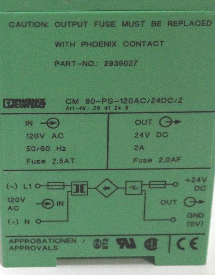 Used PHOENIX CONTACT 2939027 POWER SUPPLY CM 90-PS-120AC/24D​C/2