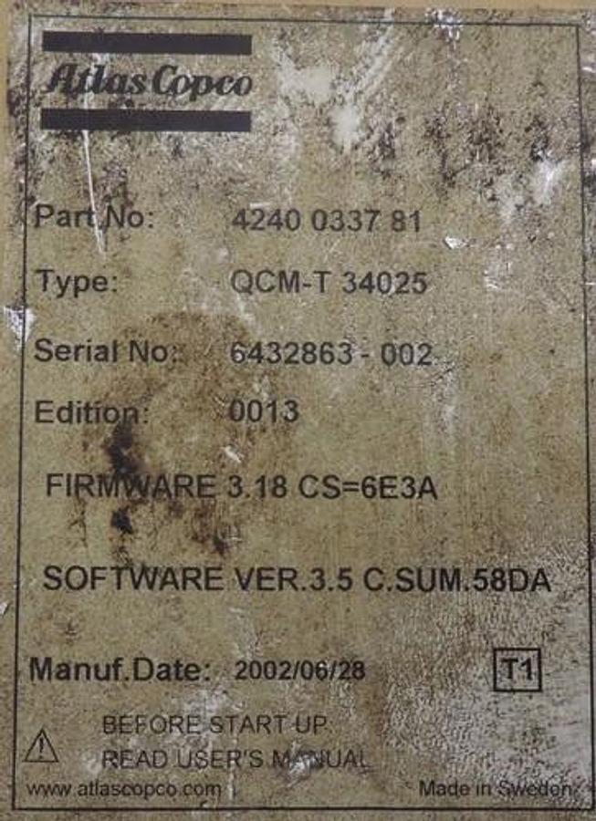 Used ATLAS COPCO 4240-0337-81 SERVO CONTROLLER QCM-T-340-25, 25AMP 340VDC, 4240033781