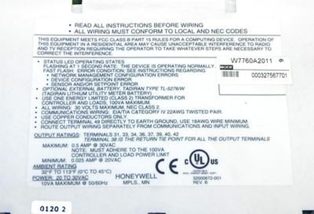 Used HONEYWELL W7760A-2011 BUILDING MANAGER W7760A2011