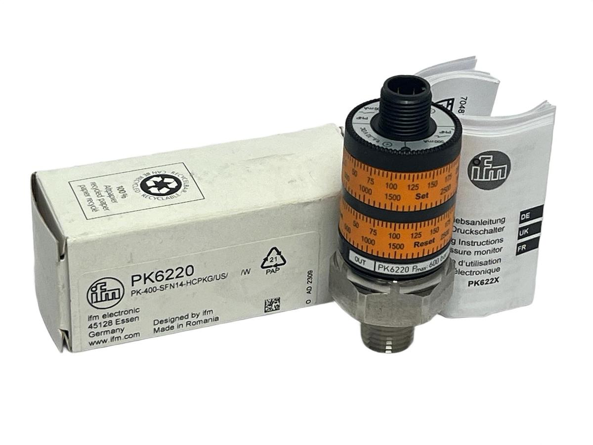 Used ifm PK6220 Pressure Sensor Switch PK-400-SFN14-HCPKG/US/W NEW SURPLUS