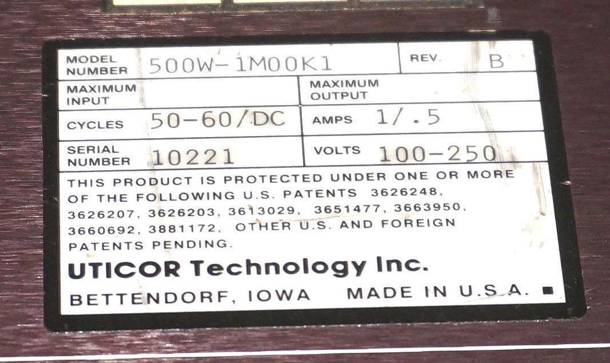 Used AVG UTICOR 500W-1M00K1 MONITOR WITH KEYPAD PWS 500