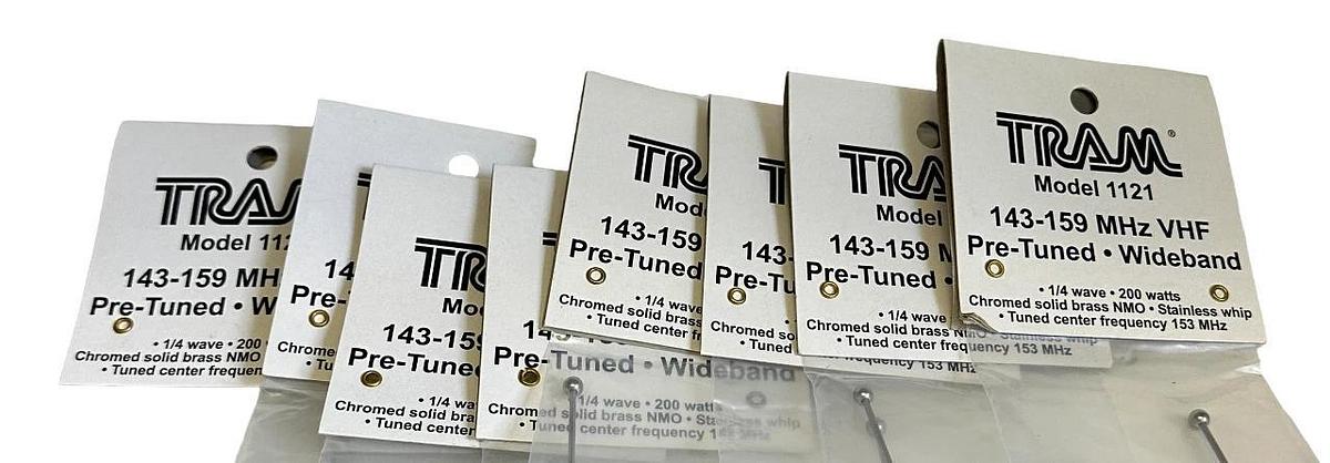 Used 8 NEW SEALED TRAM MODEL 1121 PRE-TUNED 1/4 WAVE ANTENNAS 143-159MHz VHF WIDEBAND