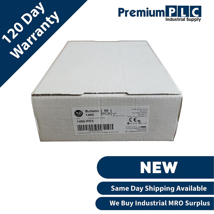 Used BOX OF 50 NEW ALLEN BRADLEY 1492-PD3 /A IEC FEED-THROUGH PUSH-IN TERMINAL BLOCKS