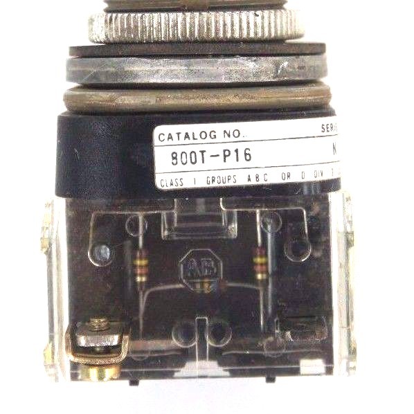 Used ALLEN BRADLEY 800T-P16 PILOT LIGHT SER. N W/ RED LENS AND CONTACT BLOCK