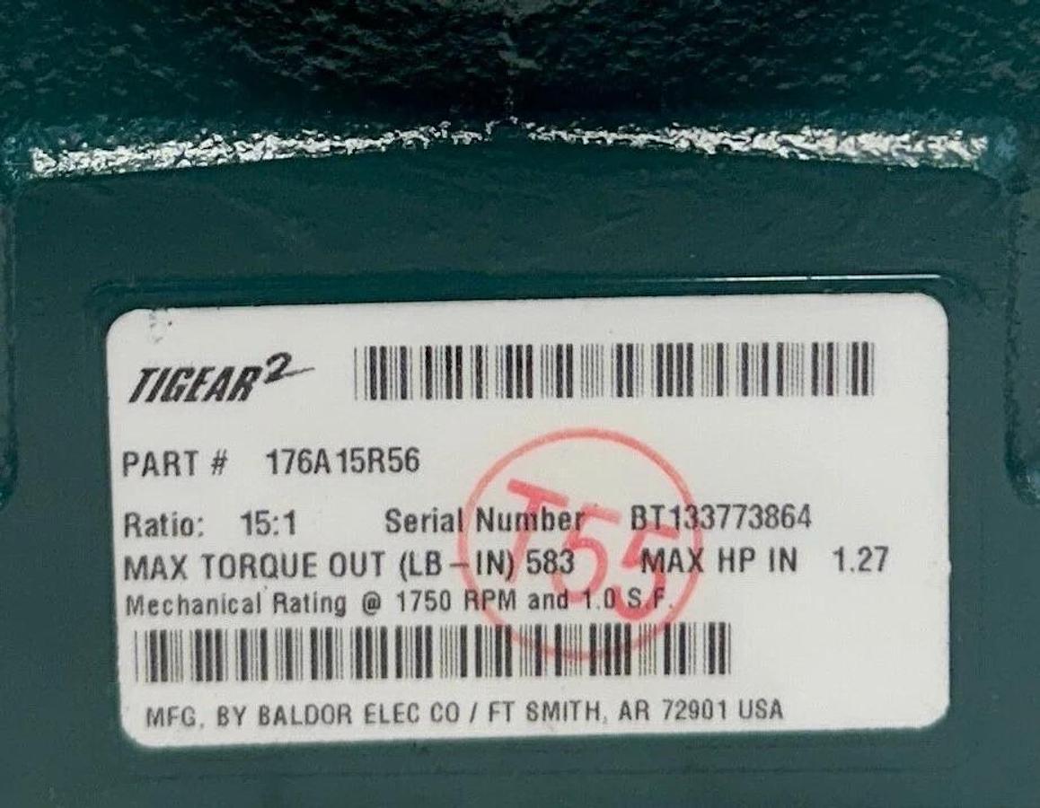 DODGE 176A15R56 TIGEAR-2 REDUCER-EXT O/P SHAFT 15:1 RATIO 1.27HP MAX NSMP