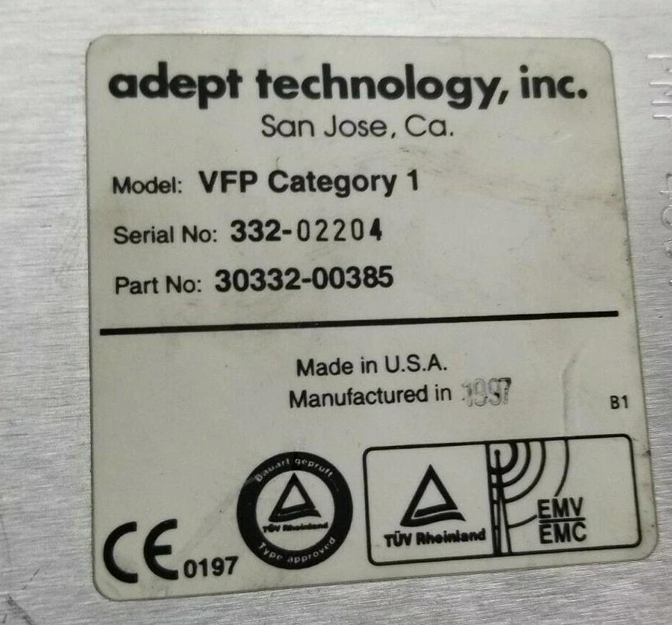 Used ADEPT TECHNOLOGY, INC VFP CATEGORY 1 CONTROL PANEL P/N: 30332-00385