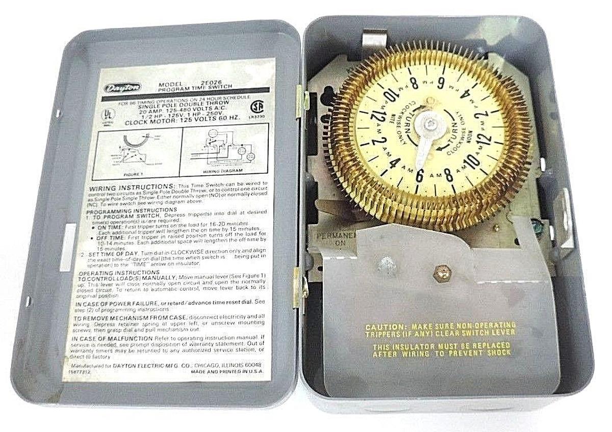Used DAYTON 2E026 PROGRAM TIME SWITCH FOR 96 TIMING OPERATIONS ON 24 HOUR SCHEDULE