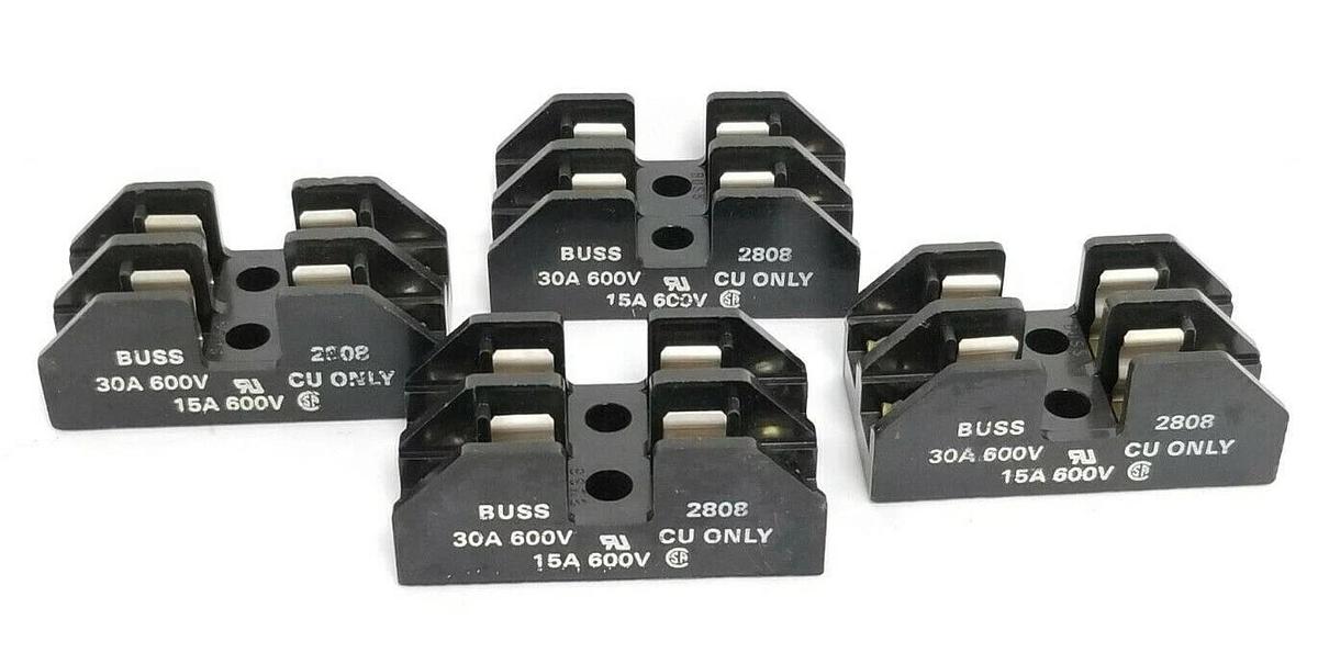 Used LOT OF 4 COOPER BUSSMANN 2808 FUSE HOLDERS 30A, 600V, 2-POLE