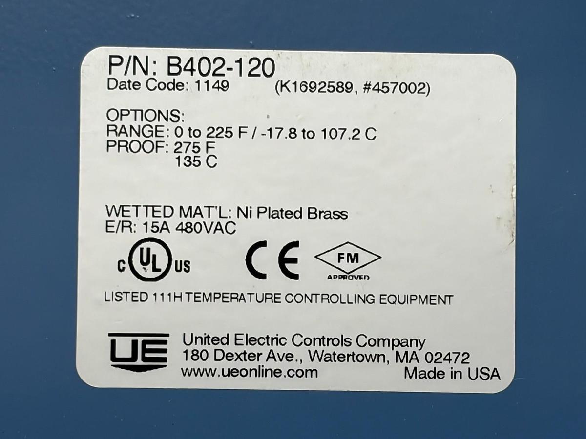 Used UE United Electric Controls B402-120 Temperature Switch 0-225F New Surplus