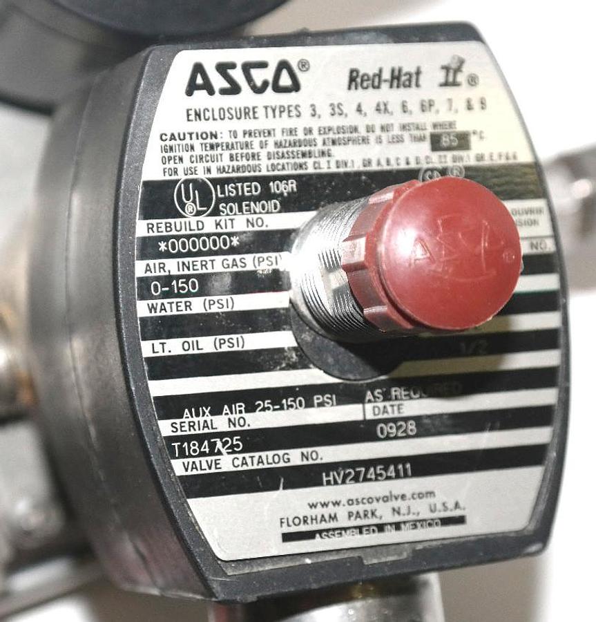 Used NEW ASCO HV2745411 SOLENOID CF8M VALVE WATTS: 1.4, PIPE 1/2 WITH TOPWORX SWITCH