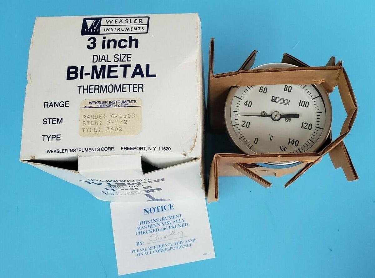 NIB WEKSLER INSTRUMENTS TYPE: 3A02 BI-METAL THERMOMETER 3'' IN. 2-1/2'' STEM