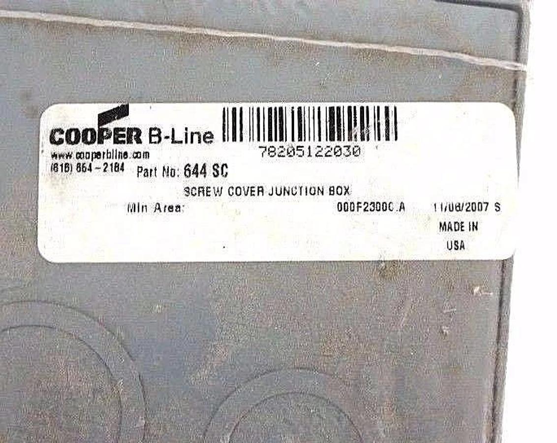 Used NEW COOPER B-LINE 644 SC-M SCREW COVER JUNCTION BOX 6X4X4, 644SCM