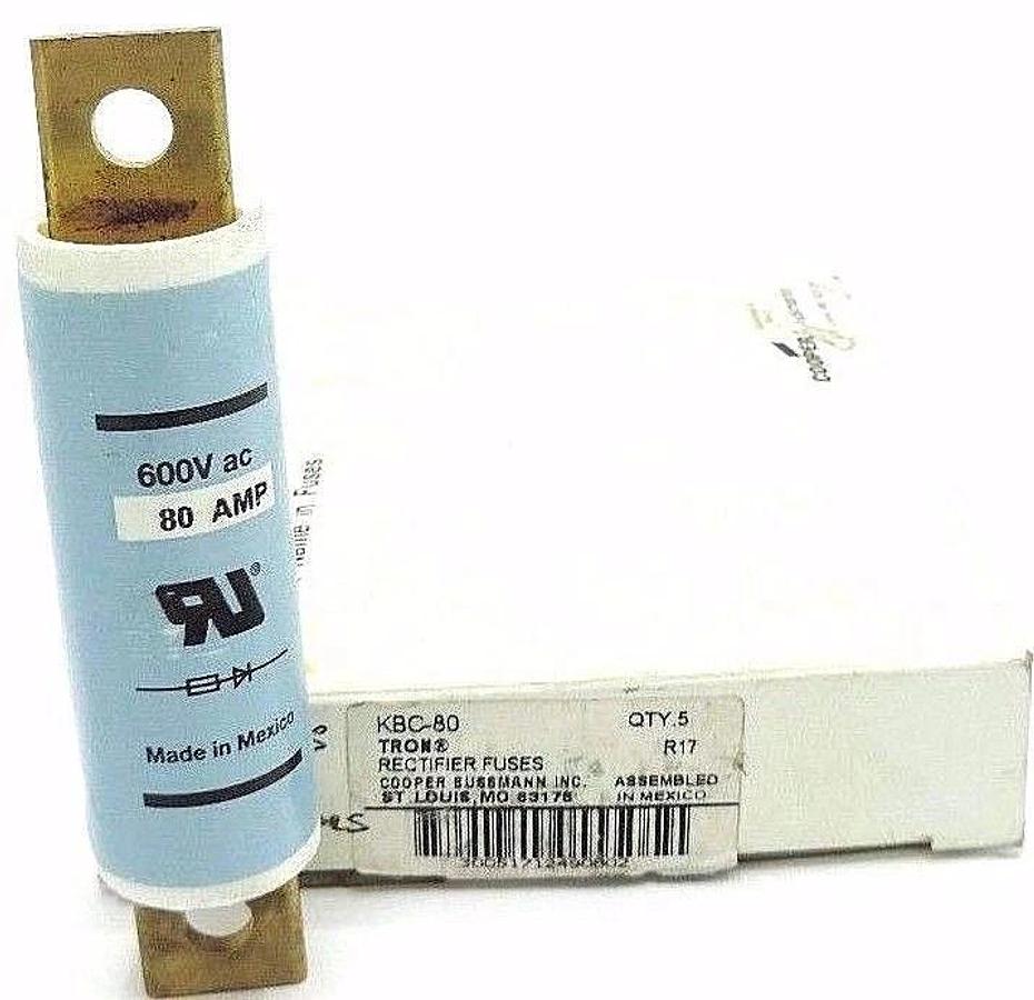 Used BOX OF 5 NEW COOPER BUSSMANN KBC-80 TRON RECTIFIER FUSES 80 AMP, 600 V, KBC80