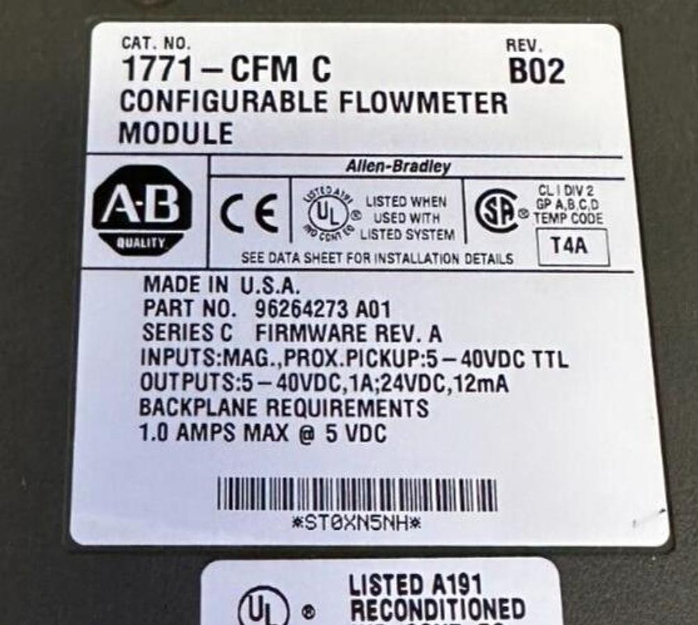 Used NEW ALLEN BRADLEY 1771-CFM /C CONFIGURABLE FLOWMETER MODULE REV. B02 1771CFM