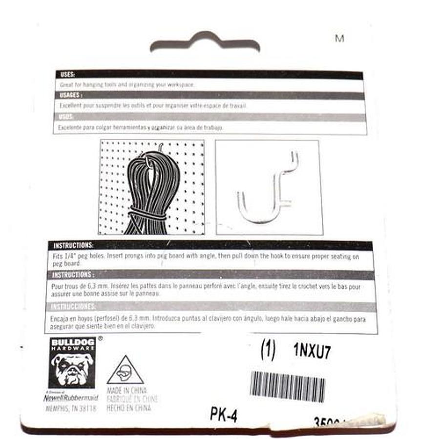 LOT OF 2 NEW PACKS OF 4 BULLDOG HARDWARE 131529 HEAVY DUTY CURVED PEG HOOKS