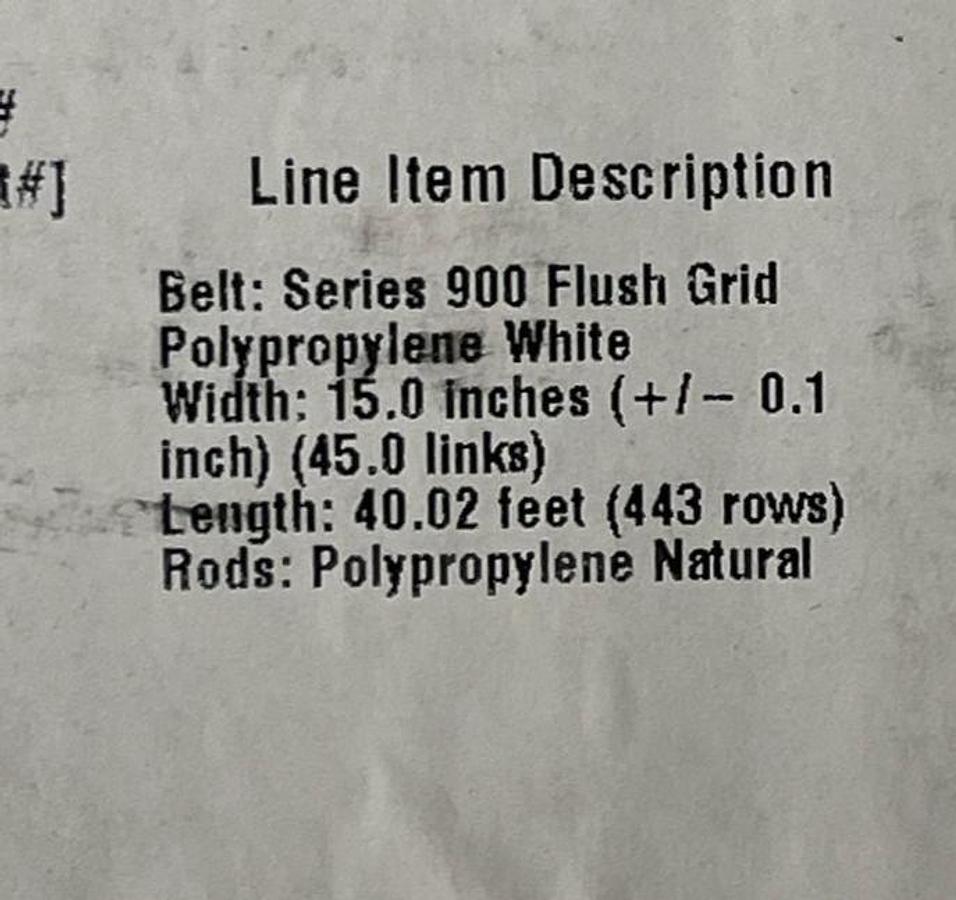 Used Intralox Ser. 900 Flush Grid Belt 5" W x 40.02' L White Polypropylene 8315061
