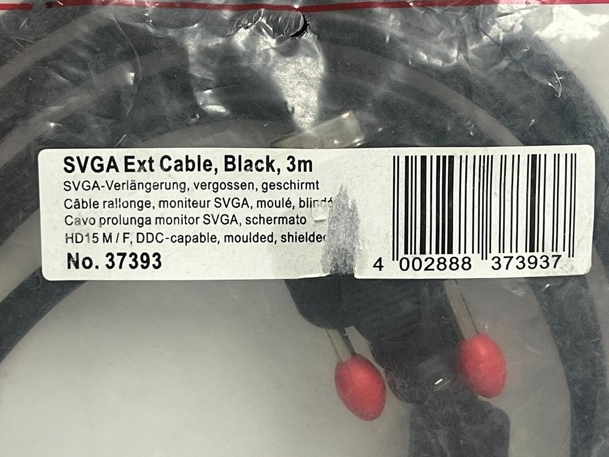 Used Lindy 37393 SVGA Monitor Extension Cable Black 3m HD15 M/F Shielded NEW
