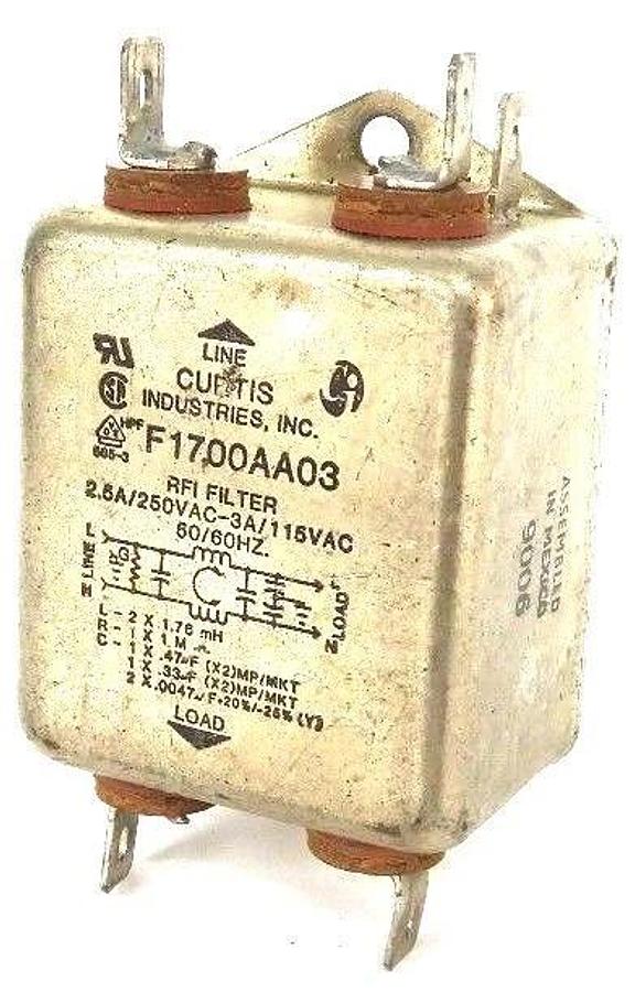 Used CURTIS INDUSTRIES F1700AA03 FILTER RFI 2.5AMP/250VAC 3AMP/115VAC 50/60HZ