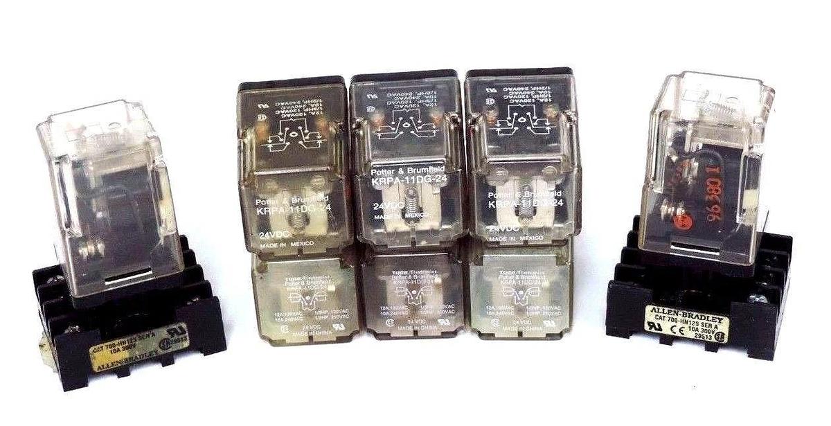 Used LOT OF 8 POTTER & BRUMFIELD KRPA-11DG-24 RELAYS TWO W/ 700-HN125 SER A BASES