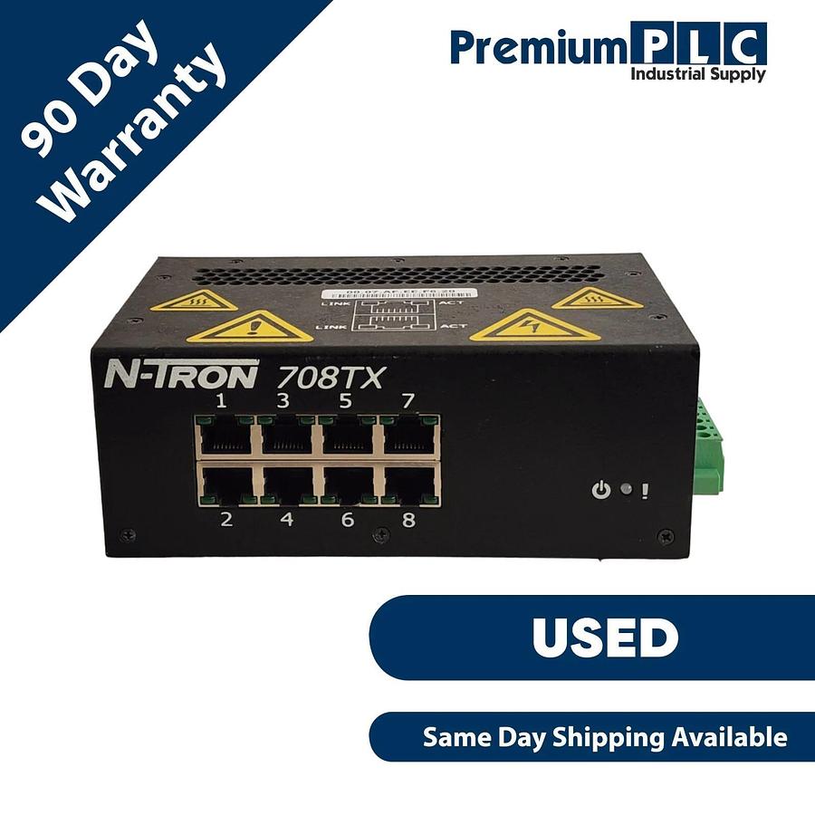 Used RED LION N-TRON 708TX INDUSTRIAL ETHERNET SWITCH 8-PORT 110/100BaseTX RJ-45