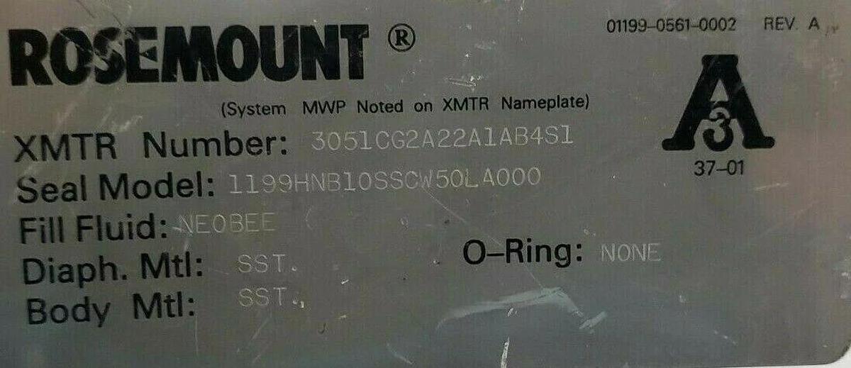 Used ROSEMOUNT 3051CG2A22A1AB4S1 PRESSURE TRANSMITTER W/ SEAL BASE MODULE AND SENSOR