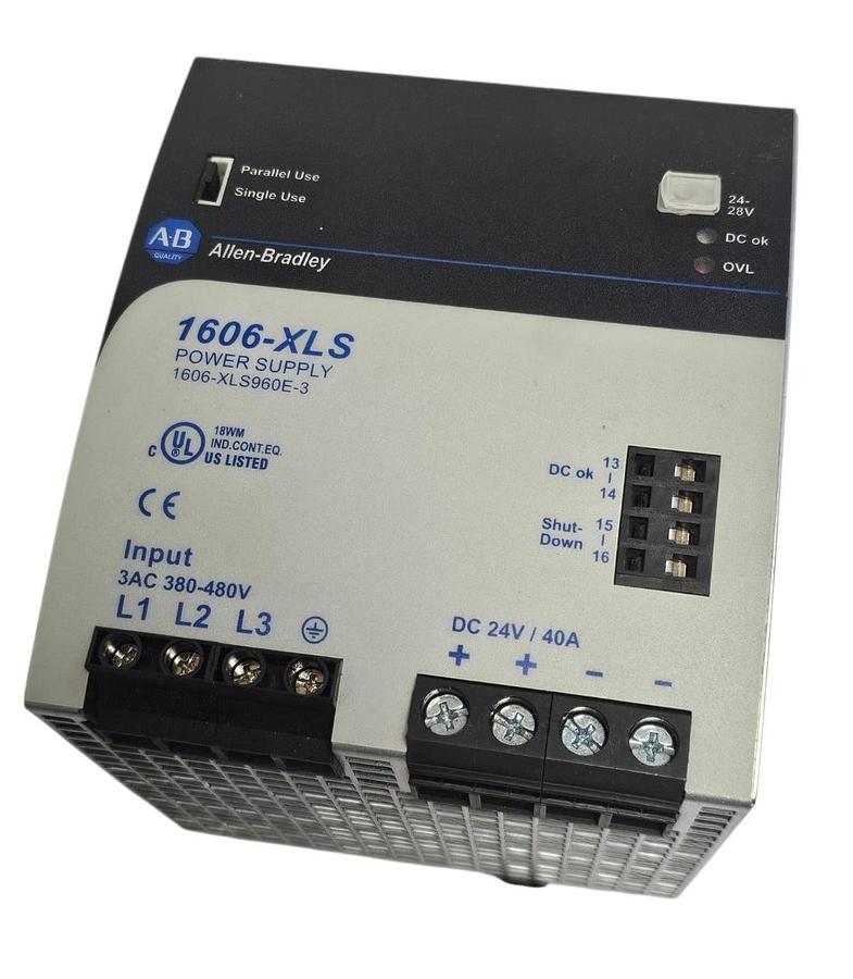 Used ALLEN BRADLEY 1606-XLS960E-3 POWER SUPPLY SER. A 1606XLS960E3 24-28 V DC OUTPUT