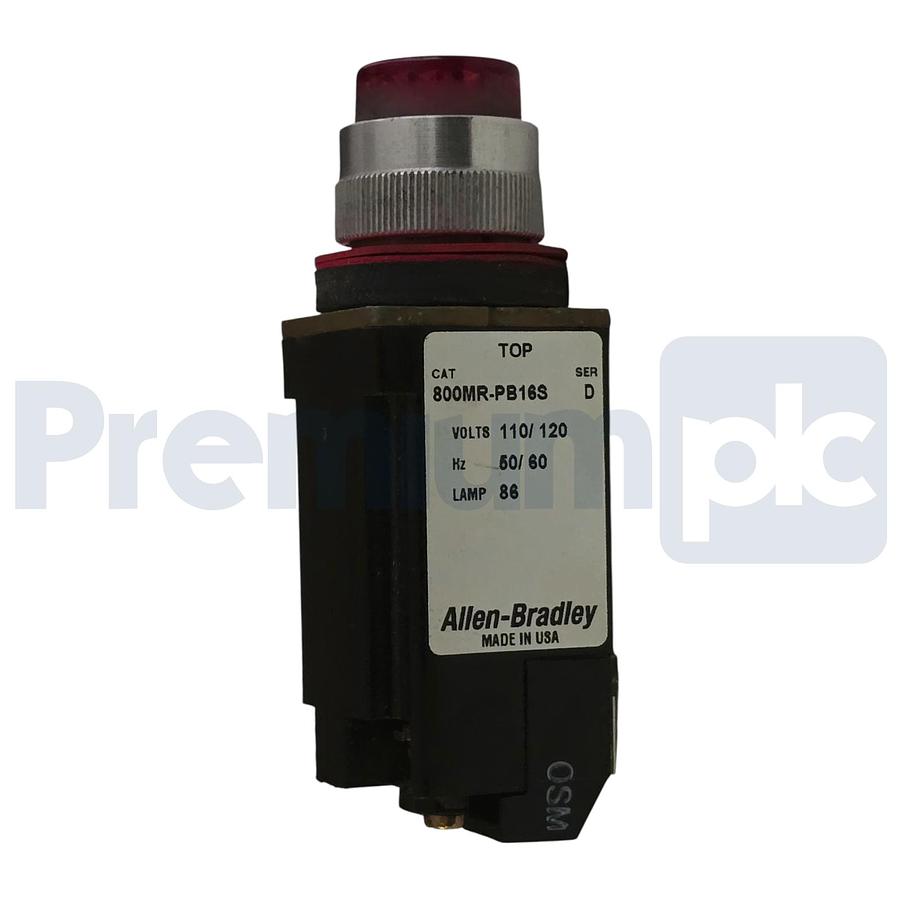 Used Allen Bradley 800MR-PB16S /D Red Illuminated Push Button 120V 22mm 800MRPB16S