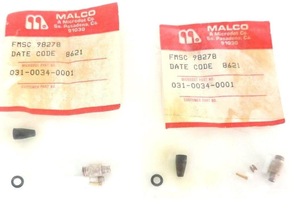 Used LOT OF 2 NEW MALCO TYCO MICRODOT 031-0034-0001 CABLE CONNECTOR ENDS
