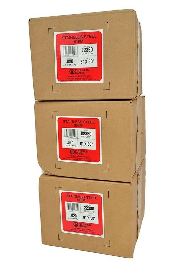 Used LOT OF 3 NIB PRECISION BRAND 22390 STAINLESS STEEL SHIMS 6'' X 50'' GAUGE .020