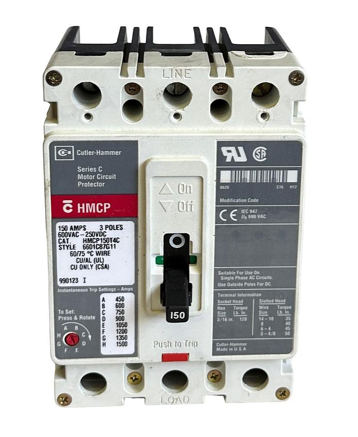 Used NEW EATON CUTLER HAMMER HMCP150T4C SER. C 3-POLE 150A MOTOR CIRCUIT BREAKER 600V