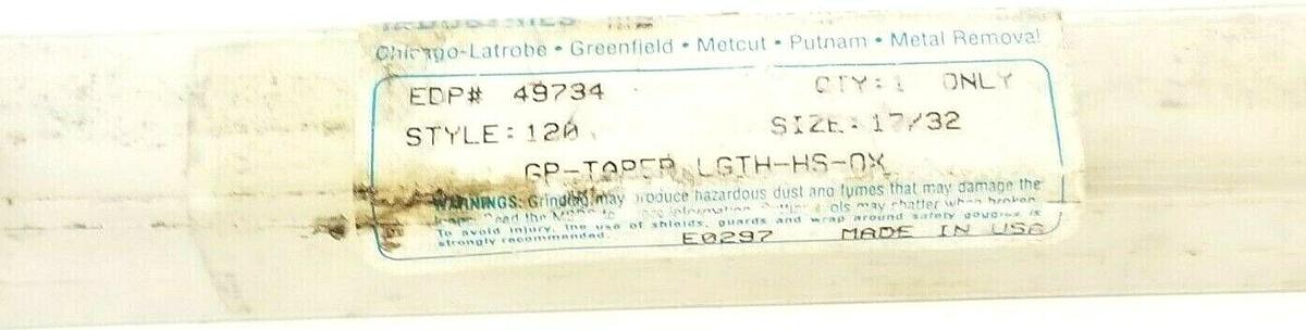 NEW GREENFIELD INDUSTRIES EDP# 49734 STYLE: 120 GP-TAPER BIT SIZE: 17/32