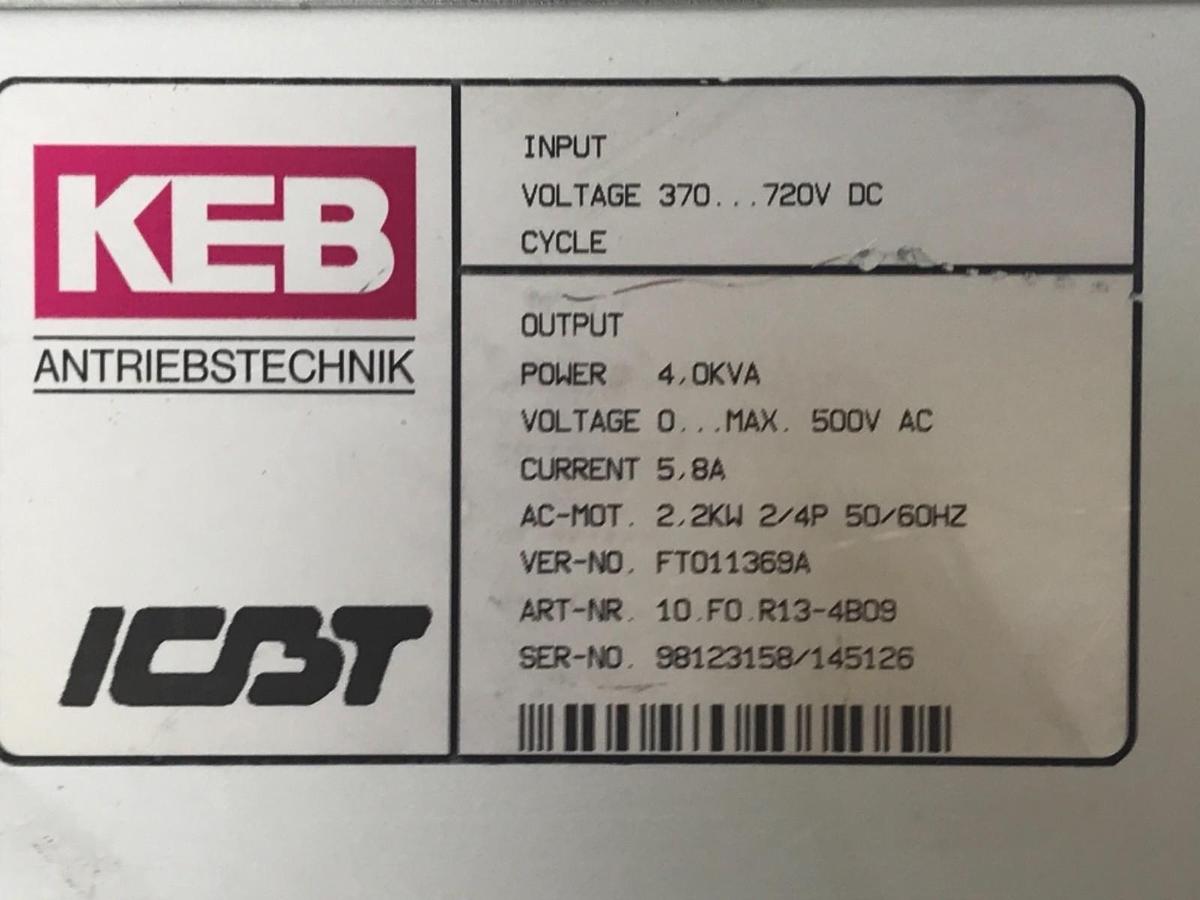 Used KEB COMBIVERT 10.F0.R13-4B09 / 10F0R134B09 FREQUENCY CONVERTER DRIVE