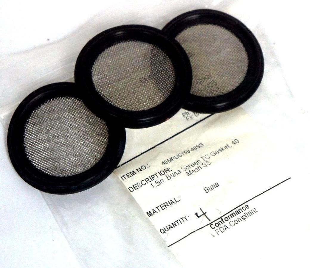 Used LOT OF 3 NEW 40MPUS150-40SS Tri-Clamp Gasket Screen (Mesh 40),Buna-N, 1.5",BlACK