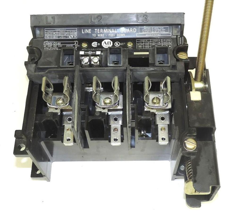 Used LOT OF 2 ALLEN BRADLEY 1494V-DS60 DISCONNECT SWITCH 60A, 600VAC, 250VDC, SER. A