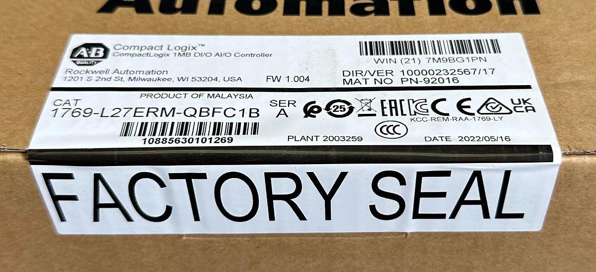Used NEW SEALED ALLEN BRADLEY 1769-L27ERM-QBFC1B /A CompactLogix 1MB DI/O AI/O CPU