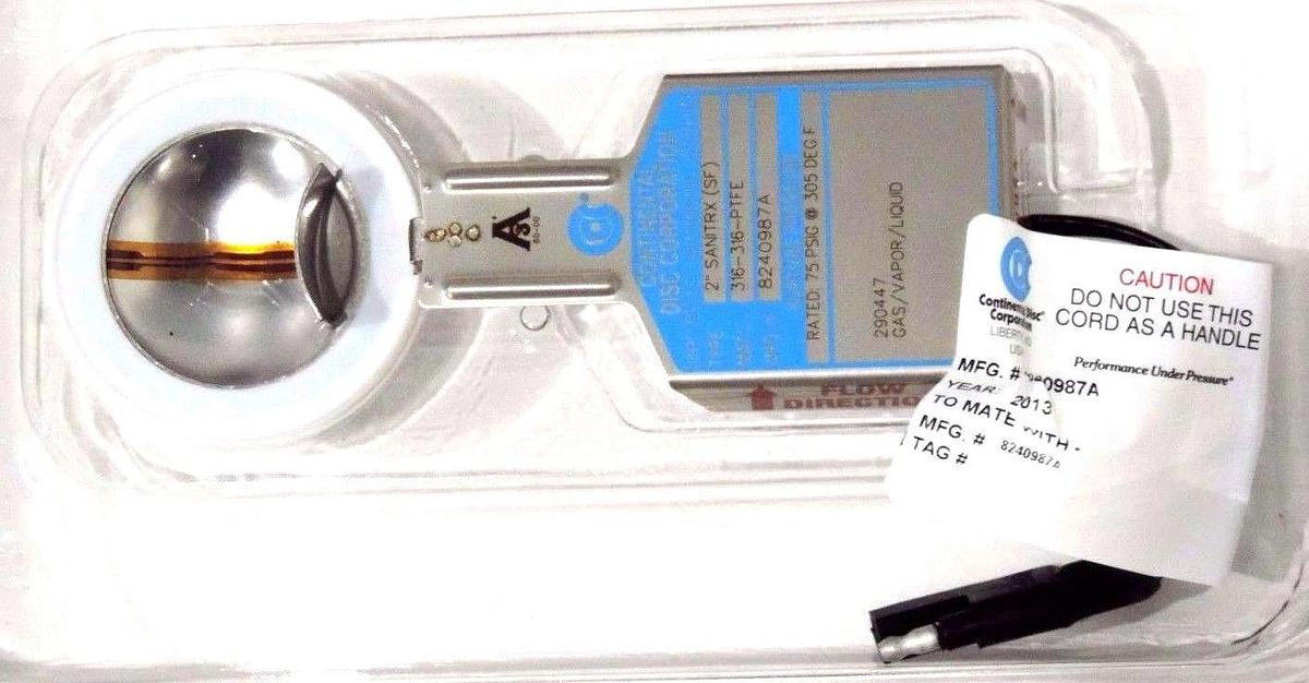 Used NIB CONTINENTAL DISC 8240987A 2" SANITRAX RUPTURE DISC 290447 W/ BDI ALARM STRIP
