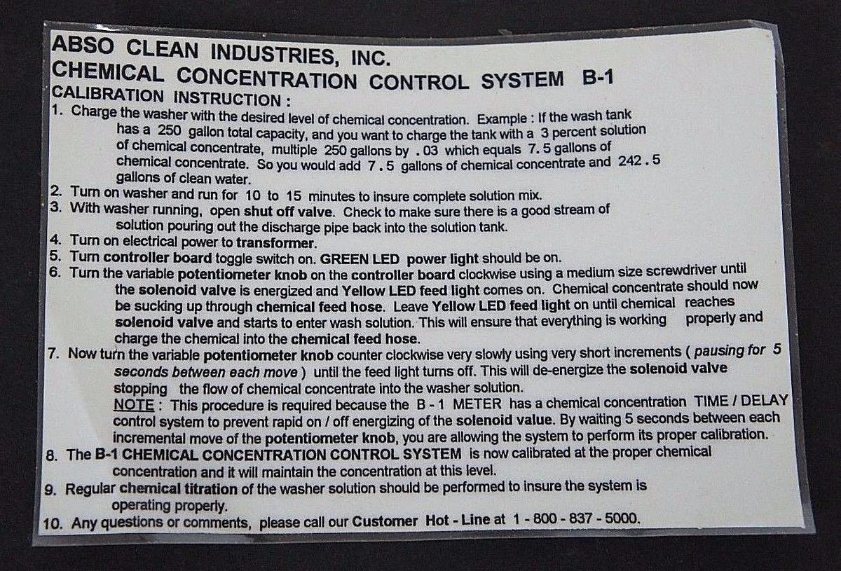 NIB ABSO CLEAN CHEMICAL CONCENTRATION CONTROL SYSTEM B-1