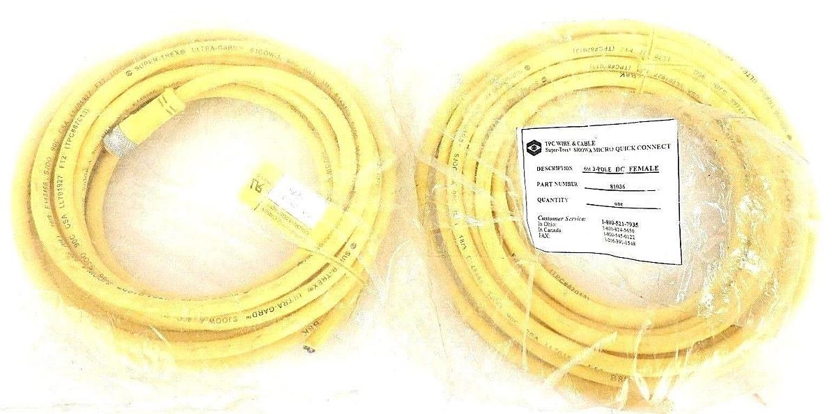 Used LOT OF 2 NEW TPC WIRE & CABLE 81036 FEMALE CABLE 6M 3-POLE DC