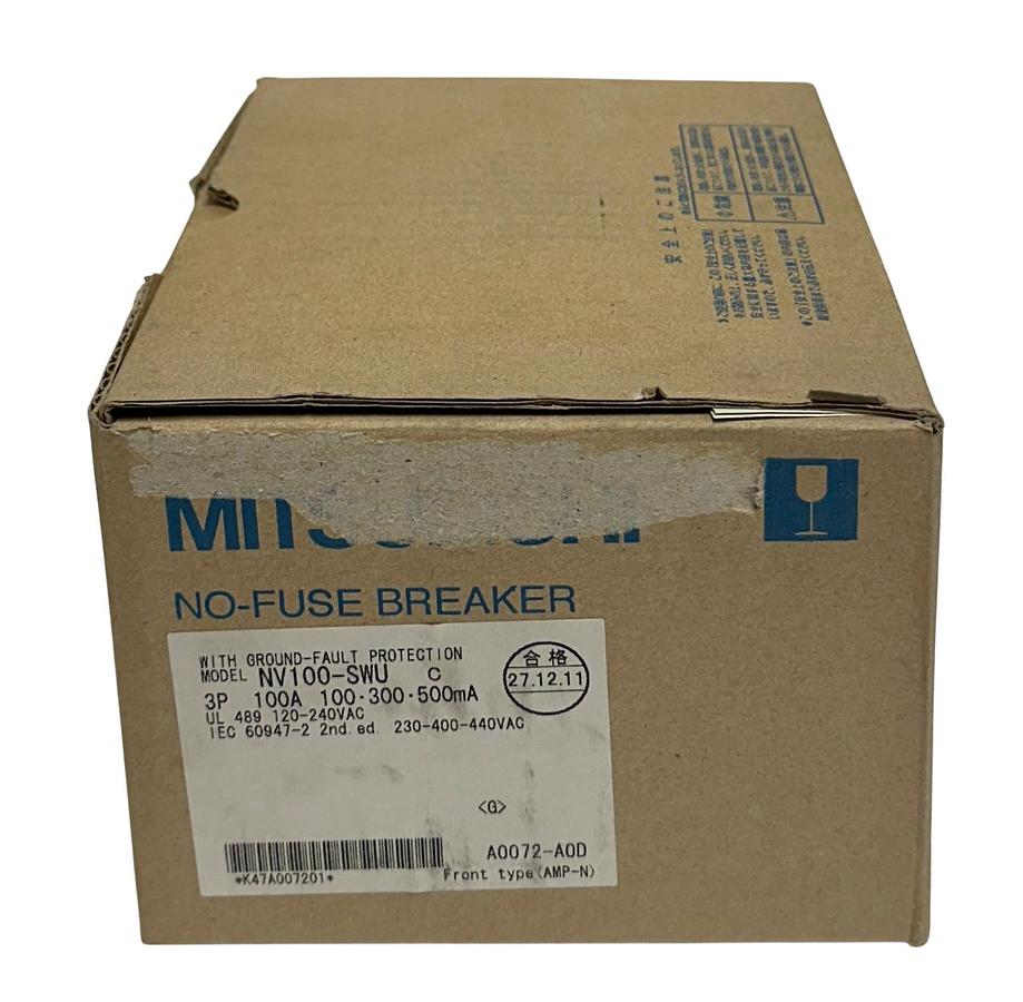 Used MITSUBISHI NV100-SWU3P100A100 / NV100-SWU BREAKER 100A NV100-SWU3-100 50kA NSMP