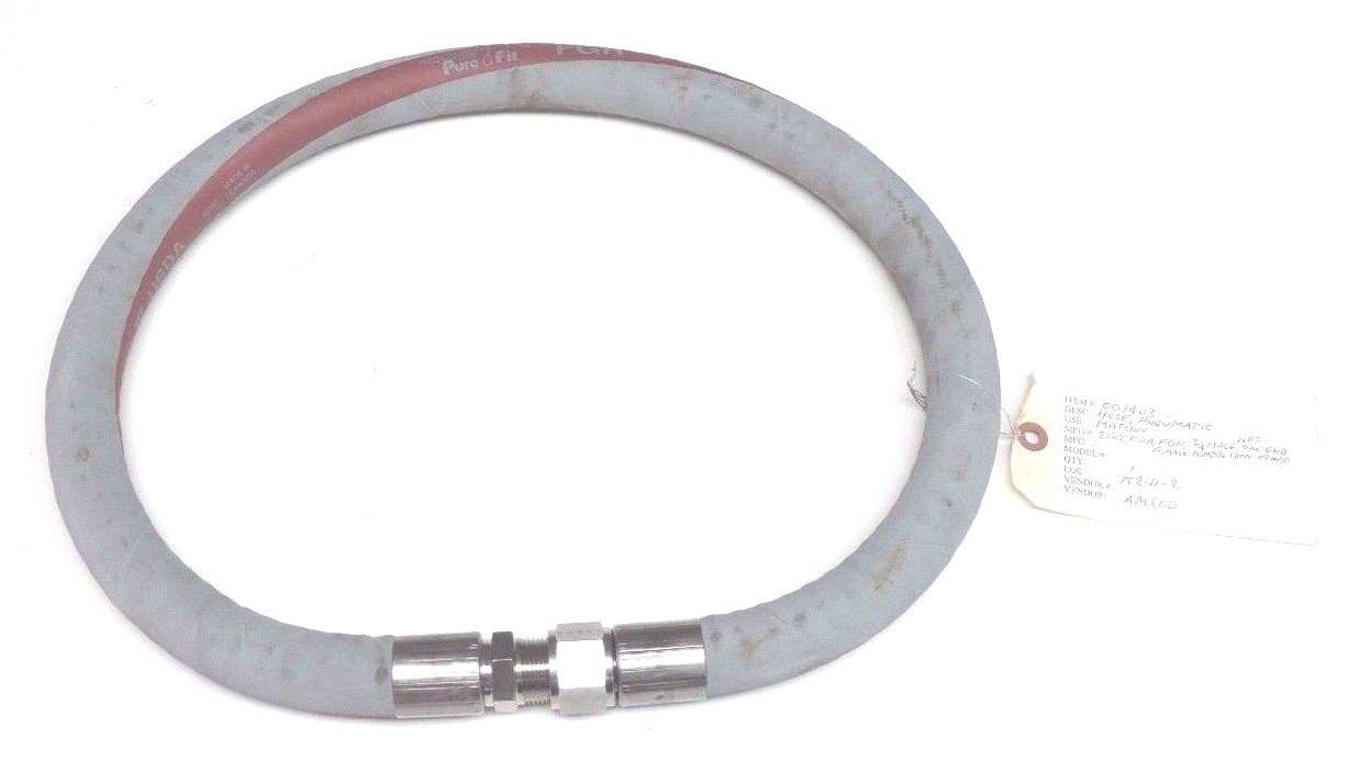 Used NEW PURE FIT FGR FDA PNEUMATIC HOSE 3/4" MALE X FEMALE COMPRESSION 3FT LENGTH