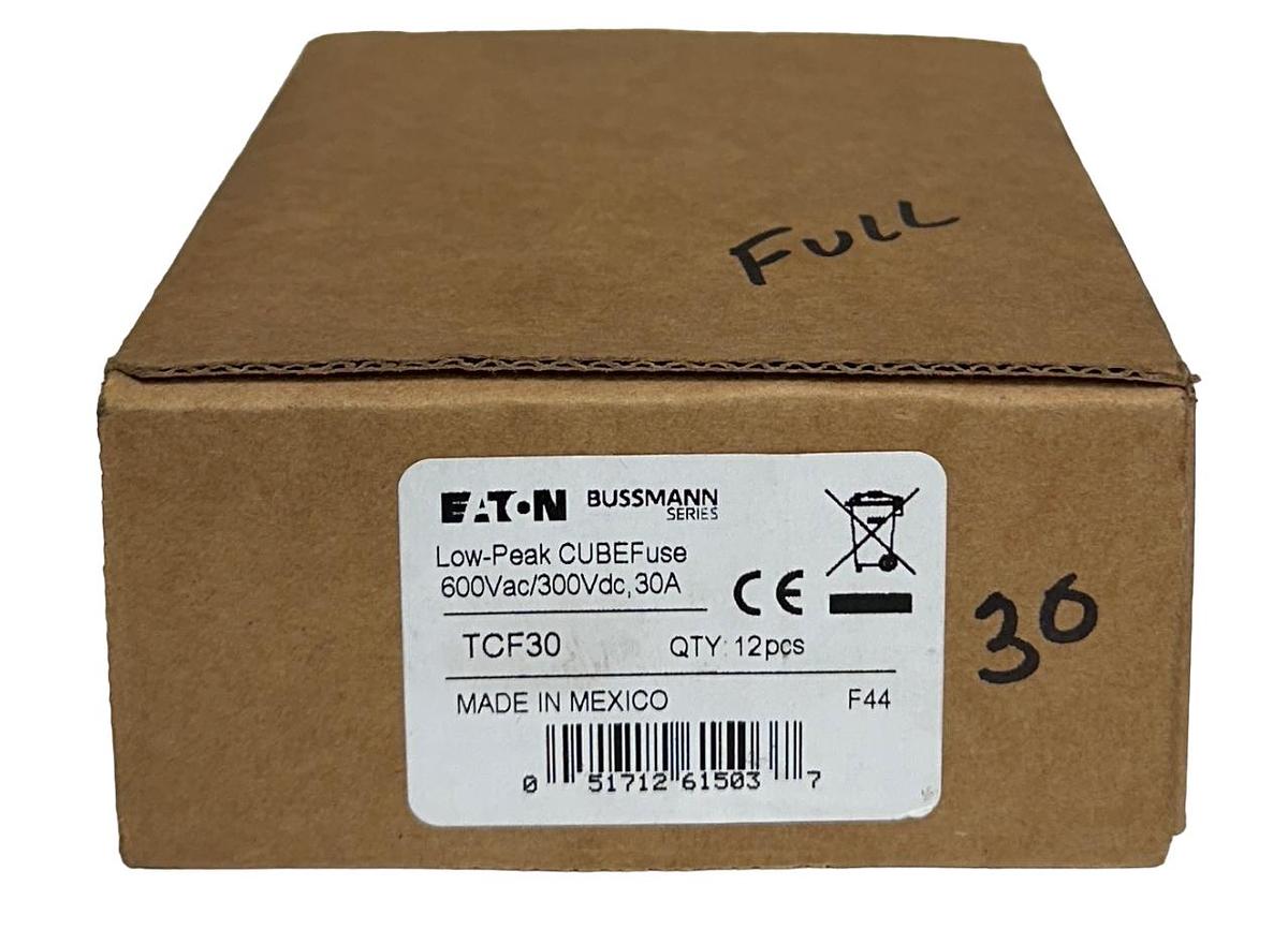 Used 12 EATON TCF30 BUSSMANN SERIES LOW-PEAK CUBEFuse 600VAC/300VDC 30A NSMP