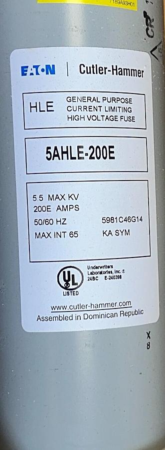 Used NEW EATON 5AHLE-200E / 5981C46G14 BUSSMANN SERIES LIMITING FUSE 5.5kV 200EA NSMP