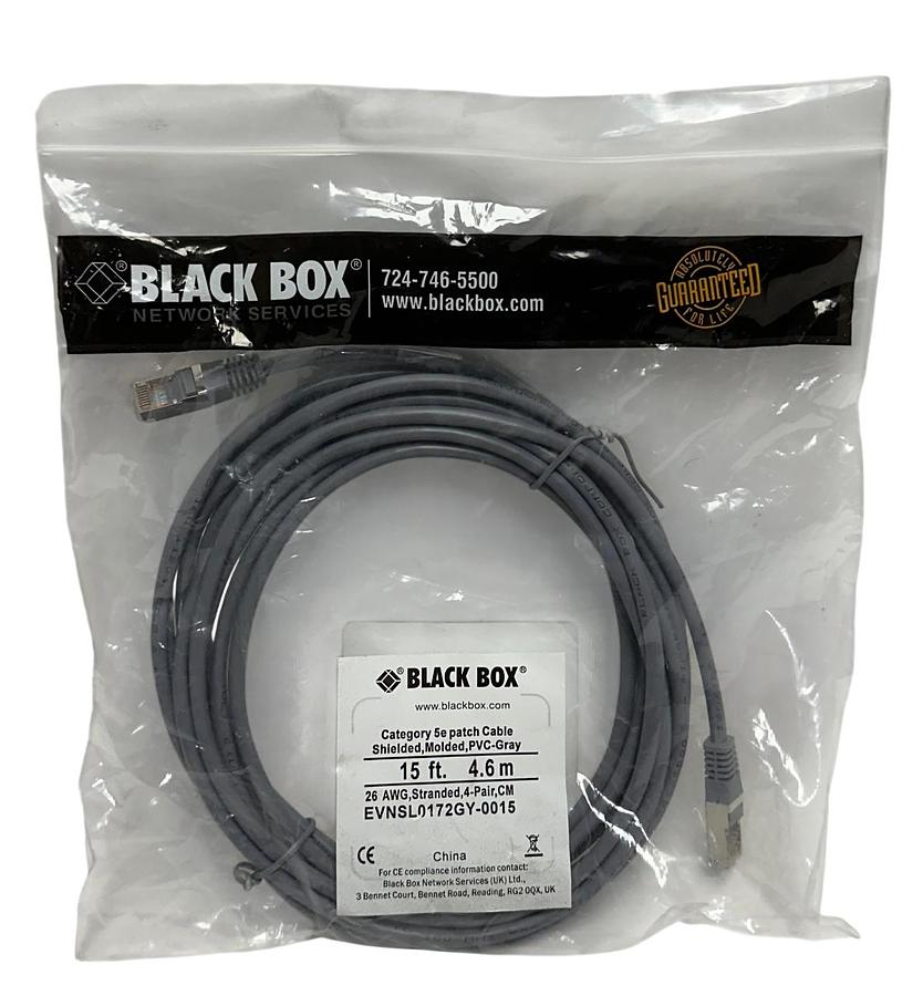Used 2 BLACK BOX EVNSL0172GY-0015 / EVNSL0172GY0015 EtherNet PATCH CABLES 5E 15' NSMP