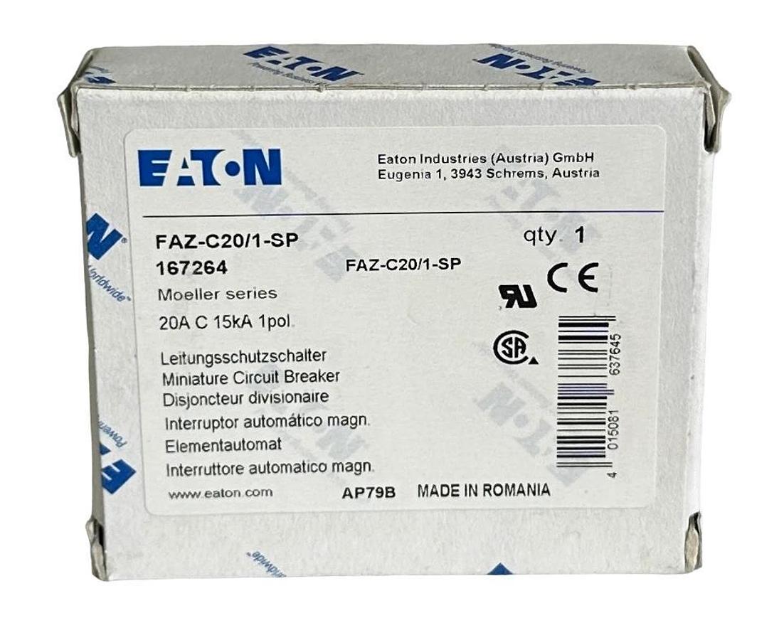 NEW EATON FAZ-C20/1-SP / 167264 MOELLER SERIES 20A CIRCUIT BREAKER 1POL 15kA