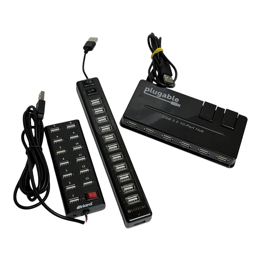Used Lot of 3 High Capacity USB Hubs Plugable 10-Port Satechi 12-Port Inland 13-Port
