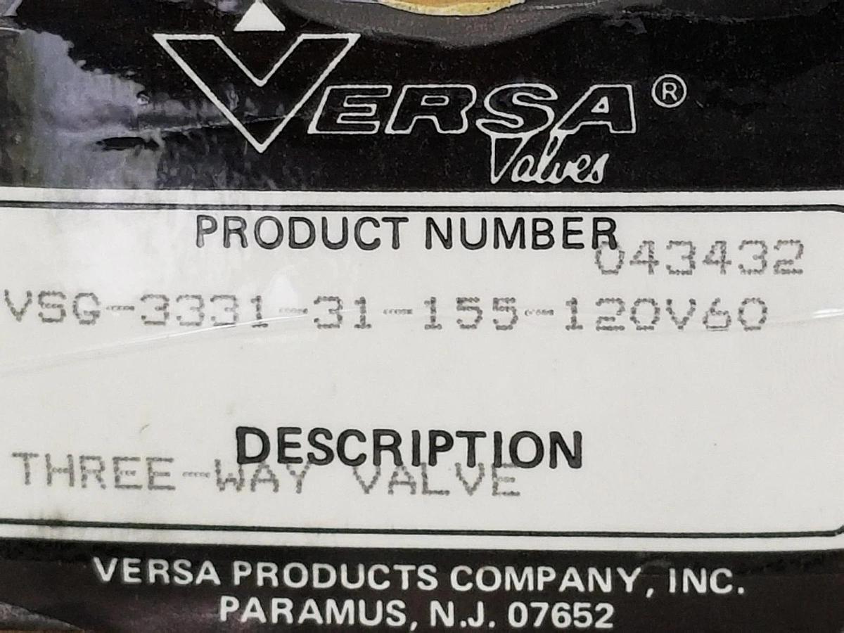 Used NIB VERSA VALVES VSG-3331-31-155-120V60 THREE-WAY VALVE 043432