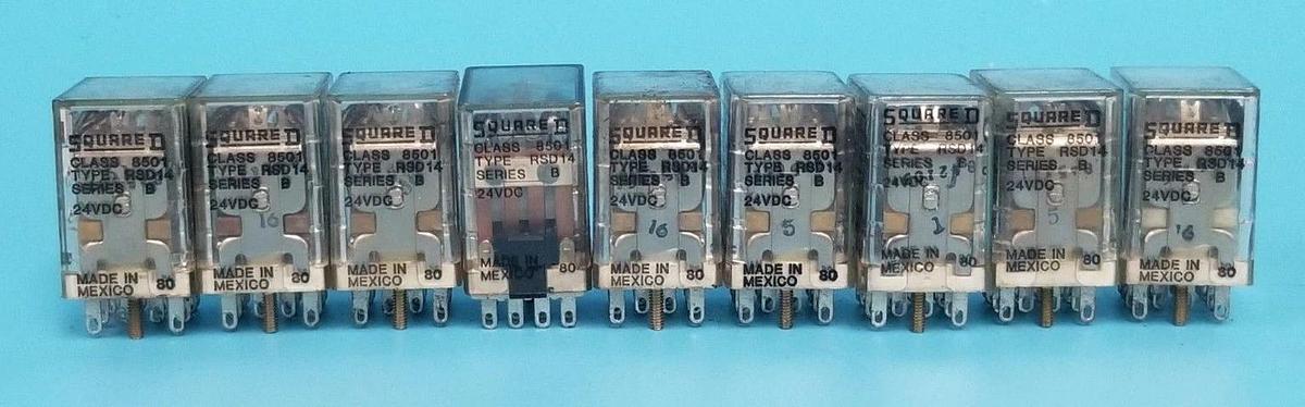 Used LOT OF 9 SQUARE D 8501-RSD14 RELAYS 8501RSD14, SER. B, 24VDC