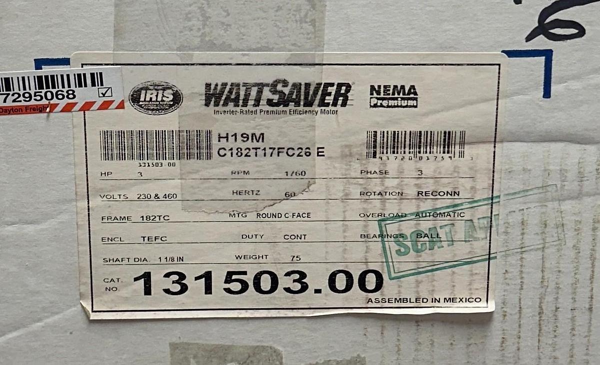 Used LEESON 131503.00 / C182T17FC26 E WATTSAVER ELECTRIC MOTOR INVERTER DUTY 3HP NSMP