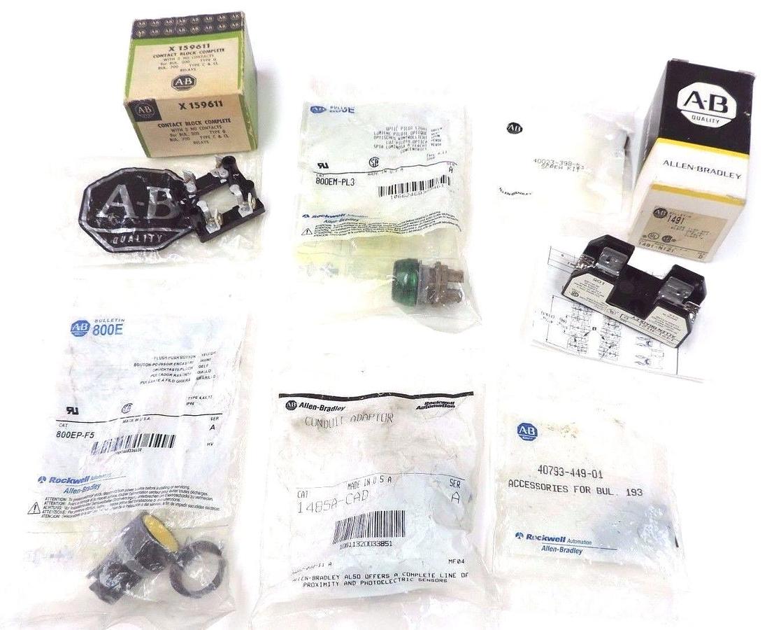 Used LOT OF 6 NEW ALLEN BRADLEY PARTS 800EP-F5, 1491-N121, 800EM-PL3, X159611 & MORE
